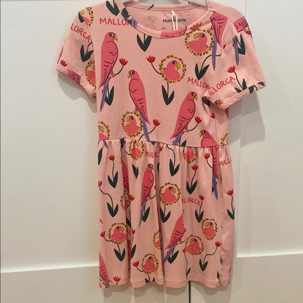 Pink Parrot Print Kids Dress